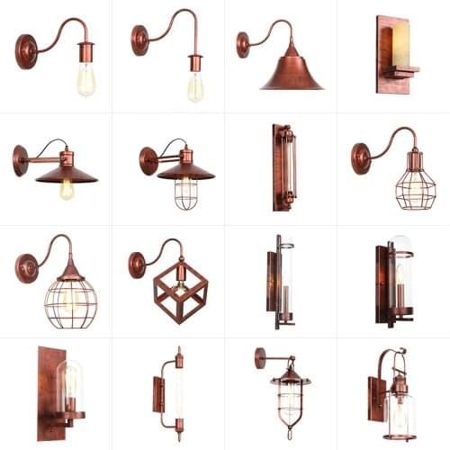 Outdoor and indoor loft retro wall lamp Vintage Wall Lamp E27 Led Bulb Metal Body Retro Light Foyer Copper Loft Bed Wall Sconce