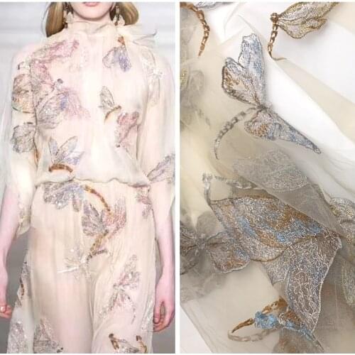 New Dragonfly Gold Thread Embroidery Lace Fabric Dress Sewing Accessories DIY Home Fabric RS3115