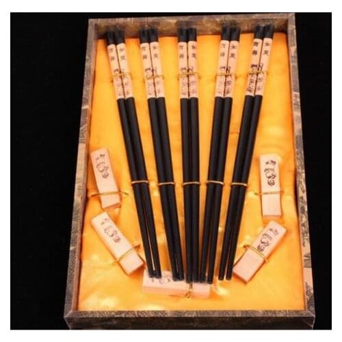 New 5pairs Chinese Handmade Vintage Wooden Chopsticks And Brackets Gift Set