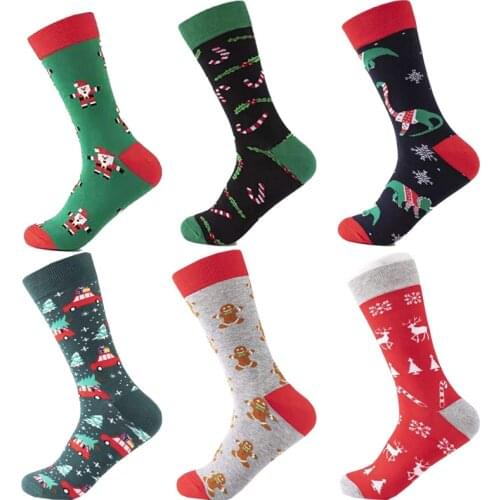 New Colorful Christmas Day Socks Medium Tube Large Size Breathable Cotton Socks Gift Christmas Elements Casual Trend Male Socks