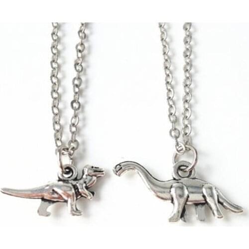 2PC Punk Cute Metal Small Dinosaur Chain Necklace For Women Men Trendy Hiphop Silver Color Animal Pendant Choker Jewelry