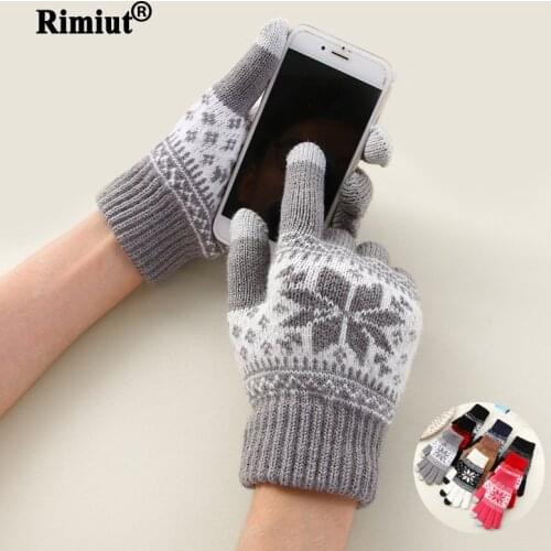 Creative Fashion Snowflake Printing Gloves Mobile Phone Touch Screen Knitted Gloves Winter Thick & Warm Adult Gloves Men Women