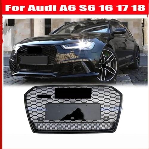 RS6 Style Front Grill Honeycomb Grille Black New Fit For Audi A6 S6 2016 16 2017 17 2018 18