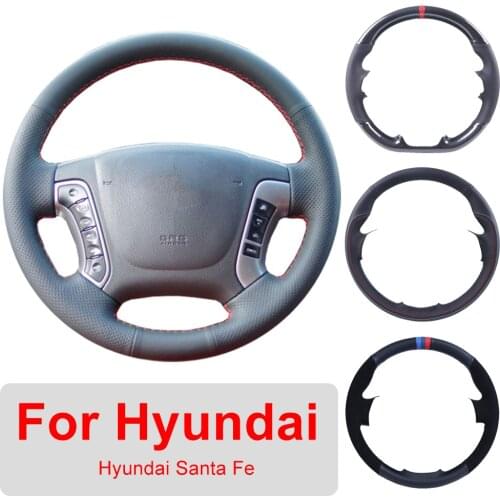 DIY Customized Car Steering Wheel Cover With Stitching For Hyundai Santa Fe 2006-2012 Leather Braiding Cover For Steering Wheel