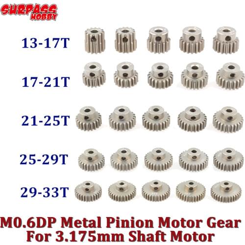 SURPASS HOBBY M0.6 Metal Pinion Motor Gear 3.175mm Shaft 13T 14T 15T 17T 19T 20T 21T 23T 25T 27T 28T 29T 33T for 1/8 1/10 RC Car
