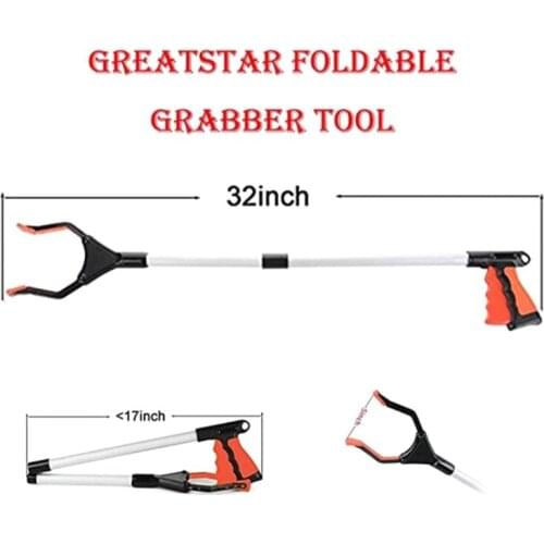 Foldable Long Trash Clamps Grab Pick Up Tool Curved Handle Garbage Clip Portable Pickup Tools