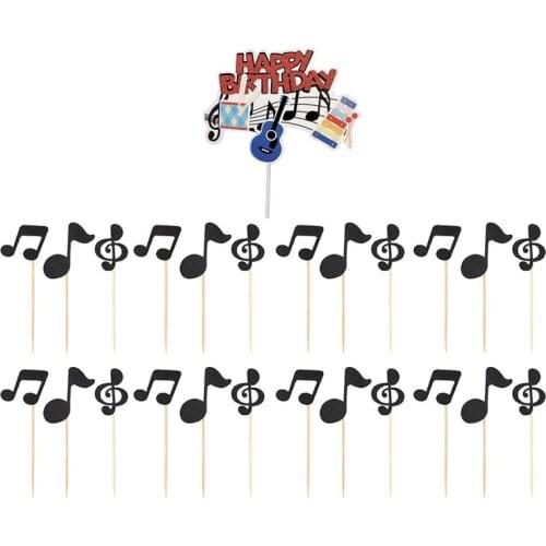 25pcs Happy Birthday Cake Topppers Musical Instrument Note Cute Cupcake Picks Cupcake Ornament Cake Adornment Party Supplies A35