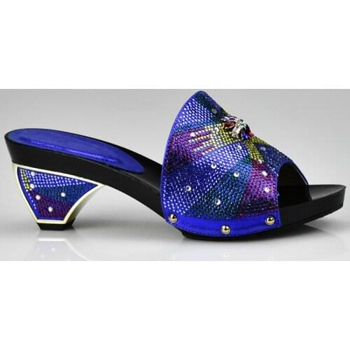 Latest Blue Color Women Wedding Shoes Rhinestone Slip on Women Pumps for Party Elagnt Italian Design Women Singel Wedding Shoes