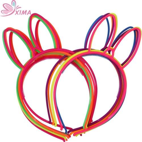 XIMA 12pcs Rabbit Ears Headbands Birthday Festival Party Plastic Headband Headwear Girls Hair Accessories