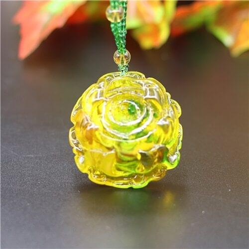 Yellow Amber Rose Pendant Fashion Flower Necklace Charm Jewellery Lucky Amulet Gifts for Women Men