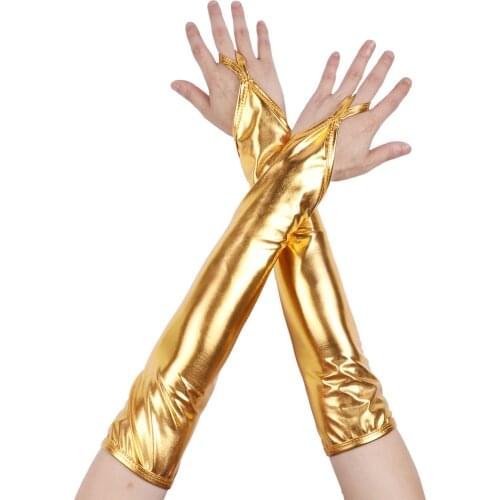 Womens Smooth Fingerless Long Gloves Shiny Metallic/Fish Scales Elbow Glove Carnival Nightclub Party Dance Sexy Cosplay Costume