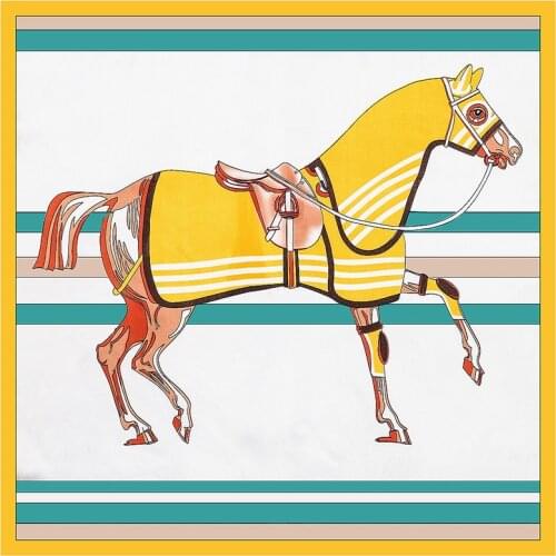 POBING Silk Scarf Women Horse Print Square Scarves Wraps Small Bandana Office Lady Silk Foulards Head Neckchief Hijabs 60CM