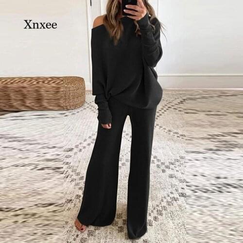 Winter Ladies 2-Piece Loose Pullover Top + Wide Leg Pants Sports Suit Ladies Casual Soft Sportswear Sportswear