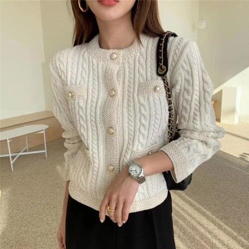 New 2021 Autumn Winter Women Sweaters Female Cardigan Coat Solid O-neck Loose Knitted Elegant Office Lady Casual All Match Tops