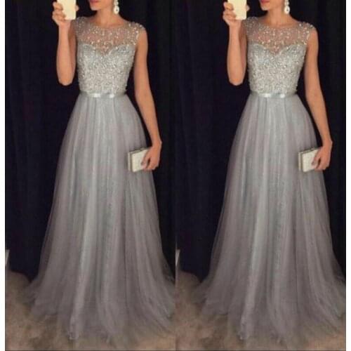 Women Long Dress Formal Prom Party Sleeveless Round Neck Dresses Fashion New Ladies Ball Gown Dresses