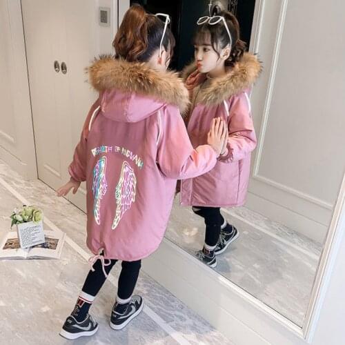 Winter Baby Girls Cotton Padding Long Coat Outerwear Warm Girls Parkas Teenage Girls Reflective Jackets 3 4 5 6 7 8 9 10 12Years