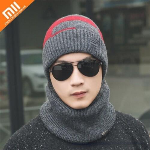 Xiaomi Winter Hats Men Beanie Hat Winter Cap Men Wool Scarf Caps Set Windproof Ski Caps Plus Velvet Thickening Knitted Hat