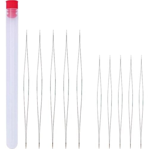 10 Pieces Stainless Steel Beading Needles Big Eye Craft Hand Sewing Needles 2 Sizes with Needle Bottle Jewelry making Tool