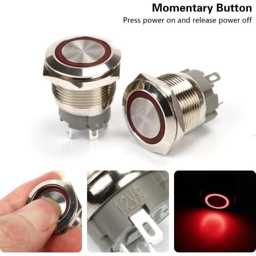 2pcs/lot Push Button Switch Ring LED Light Red Green Blue Momentary Latching Waterproof 16mm 12V 24V 220V