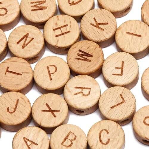 20pcs 15x8mm A-Z Natural Beech Wooden Letter Beads Mixed Alphabet Flat Round Wood Beads For Jewelry Making Diy Bracelet Necklace