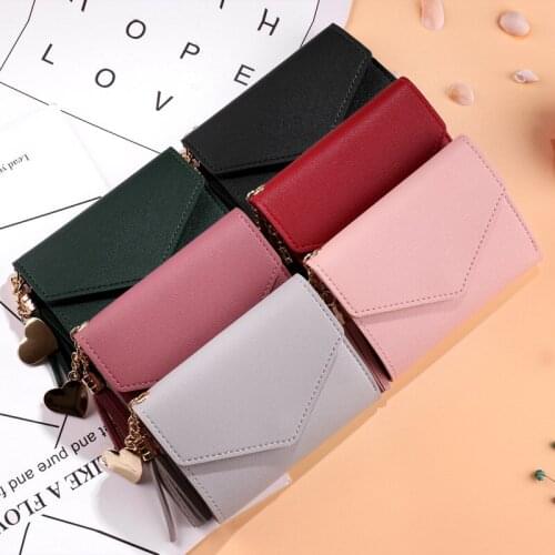 50 Pieces Tassel Wallet Fashion Purse Female Short Mini Wallets Korean Students Lovely Purse Female Small Wallet for Women