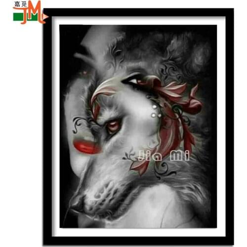 5D Diy Diamond Painting Woman,Wolf Diamond Mosaic Fantasy Animal Needlework Embroidery Cross Stitch Rhinestone Decor For Home