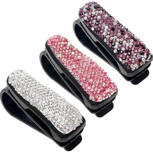 Car Storage Clamp Clip Sunglasses Eyeglasses Holder Fastener Sun Visor Mounting Rhinestone Decoration Truck 4x4 Auto Accessories