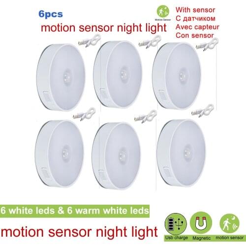 2-6pcs Wireless PIR Motion Sensor Night For Garden Patio Emergency Security Lighting usb charged led cabinet lamp night light wa