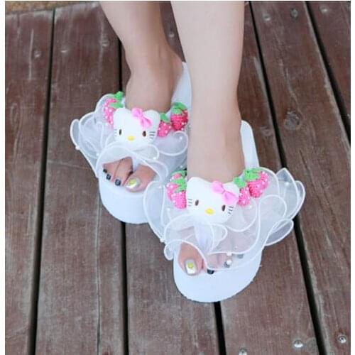 HAHAFLOWER women shoes Strawberry Cat head lace sandals slippers beach sandals slope summer women sweet slipper free shipping
