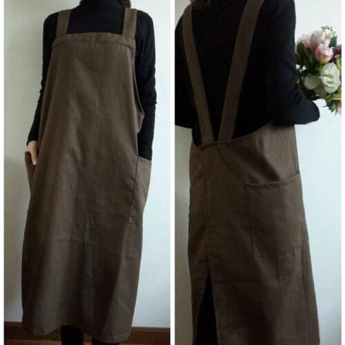 Artistic loose casual long cotton linen apron oil proof coverlet household baking floral painting suit apron