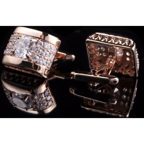 JAVRICK 1Pair Crystal Rhinestone Mens Golden Shirt Cufflinks Wedding Party Gift