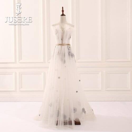 Jusere 2018 Stock Cheap Illusion Beaded Floor-Length Evening Dresses Pleat Off Shoulder A Line Prom Party Gown