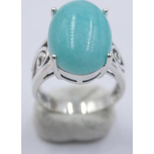 Natural Blue Amazonite ring female S925 sterling silver square ring for Goddess Day gifts US 7-10 Cahrm Ring