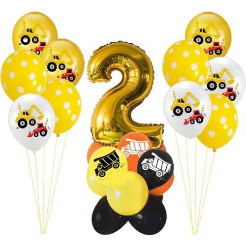 15PCS/25PCS Construction Balloon Kit Excavator Truck Digital Foil Balls Boys Gifts Birthday Party Decor Kids Toys Home Supplies