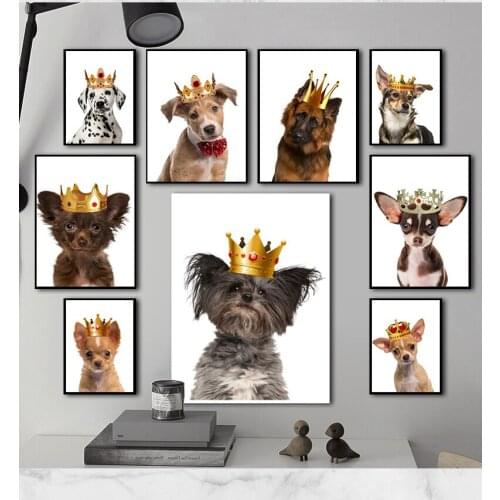 Crown Dog Wall Art Picture Scandinavian Animal Canvas Poster Nursery Print Minimalist Painting Nordic Style Kids Baby Room Decor