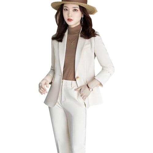 Beige Khaki Black Pant Suit Women Female Business Formal 2 Piece Set Slim Blazer And Trousers For Office Ladies Work Wear
