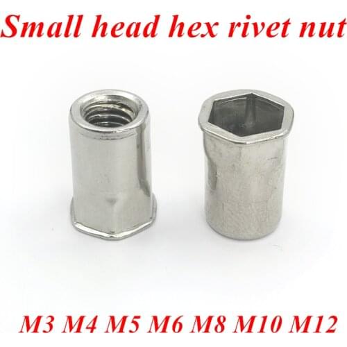 M3 M4 M5 M6 M8 M10 M12 Rivet Nuts SUS304 Stainless steel Small head Hex rivet Insert Nut A2 Nutserts Reduce head Hex Nut Rivnuts