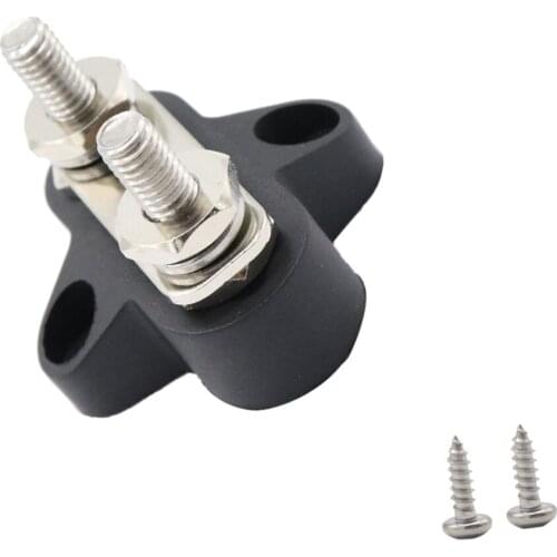 M6 (1/4'') Stainless Steel Dual Stud Power and Ground Junction Block, Battery Power Stud Junction, Black