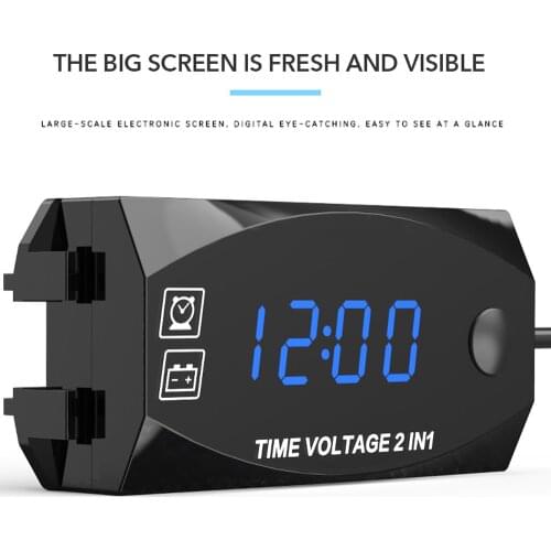 Multifunction 6V-30V 2 in 1 Voltmeter for Motorcycle Electric Vehicle Time Clock with Digital Display Panel Waterproof Timer