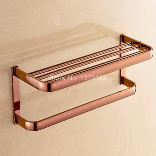 Wall Mount Luxury Rose Gold Brass Bathroom Bath Hardware Large Towel Bar Rail Rack Holder Bathroom Fitting Accessory aba865