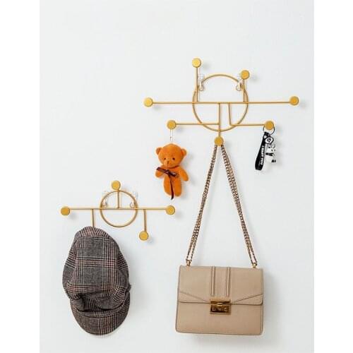 Wall Decoration Hanging Hook Nordic Golden Geometry Key Hanger Coat Metal Row Hooks Living Room Door Hook Wall Storage Hanger