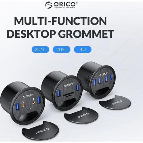 Desk Grommet USB 3.0 Hub 5Gbps High Speed Type C Splitter SD TF Dock Station Headphone Mic Adapter for Desktop PC