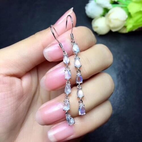 Natural Moonstone earring Free shipping Jewelry Natural real Moonstone 925 Sliver Ring