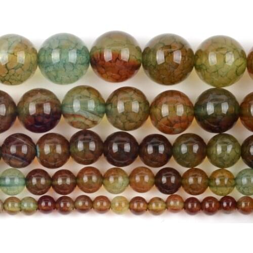 Natural Yellow Green Dragon Veins Agates Stone Round Loose Spacer Beads For Jewelry Making DIY Bracelet Handmade 4/6/8/10/12mm