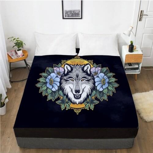 Customize Fitted Sheets Mattress Cover With Elastic Band 3D Bedsheet Linens 160x200 200x200 Bed Sheet Bedding Bohemia Wolf
