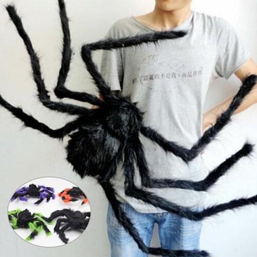 2020 New Fashion 75 cm Halloween Decoration Spider Haunted house decoration black plush spider web