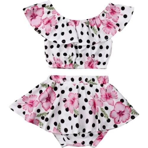 Newest Fashion Newborn Baby Girl Clothes Flower Print Polka Dot Crop Tops Tutu Short Pants 2pcs Outfits Summer