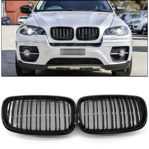 Black Front Bumper Intake Kidney Grills Grille for BMW X5, E70, X6, E71, X5M, X6M, ABS Gloss Black Grill 2 Pc Set