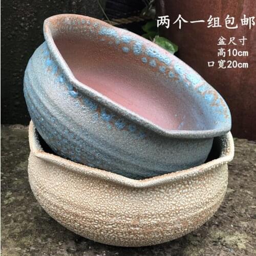 Handmade Coarse Pottery Pots of Purple Sand Breathable Green Radish Large Diameter Platter Clearance Retro Personalized Flower