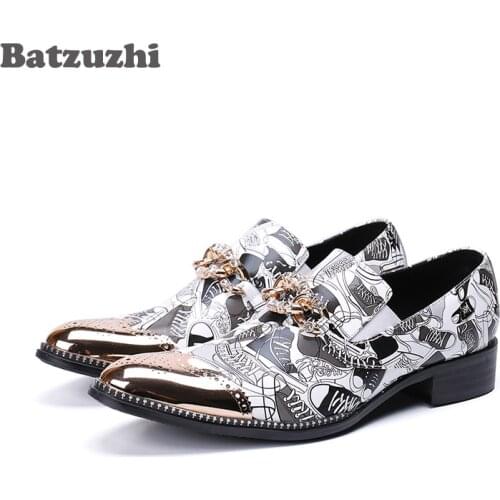 Batzuzhi Italy Type Men Shoes Zapatos Hombre Genuine Leather Dress Shoes Men Metal Cap Formal Leather Shoes Zapatos Hombre, 46